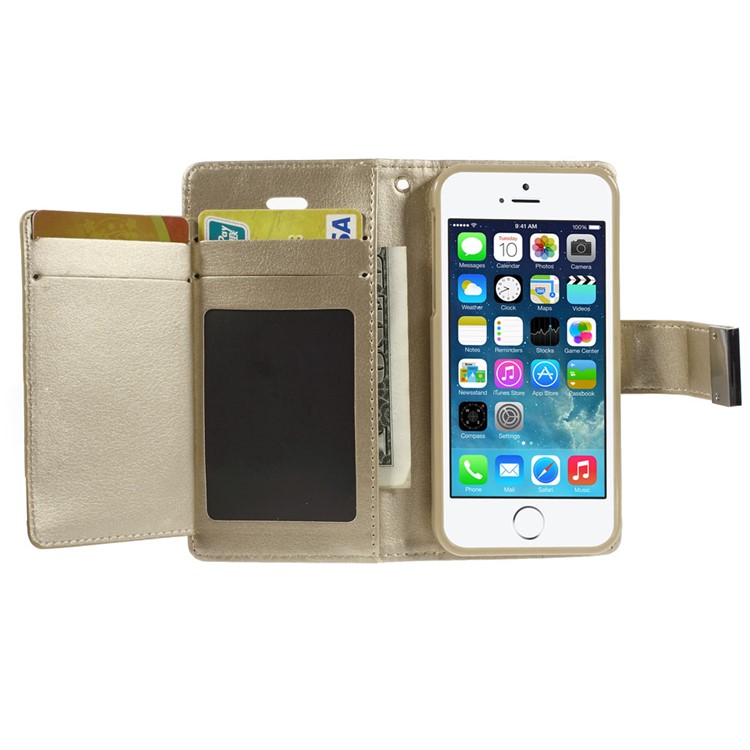Mercury GOOSPERY Rich Diary Leather Card Holder Shell for iPhone SE 5s 5 - Champagne-3