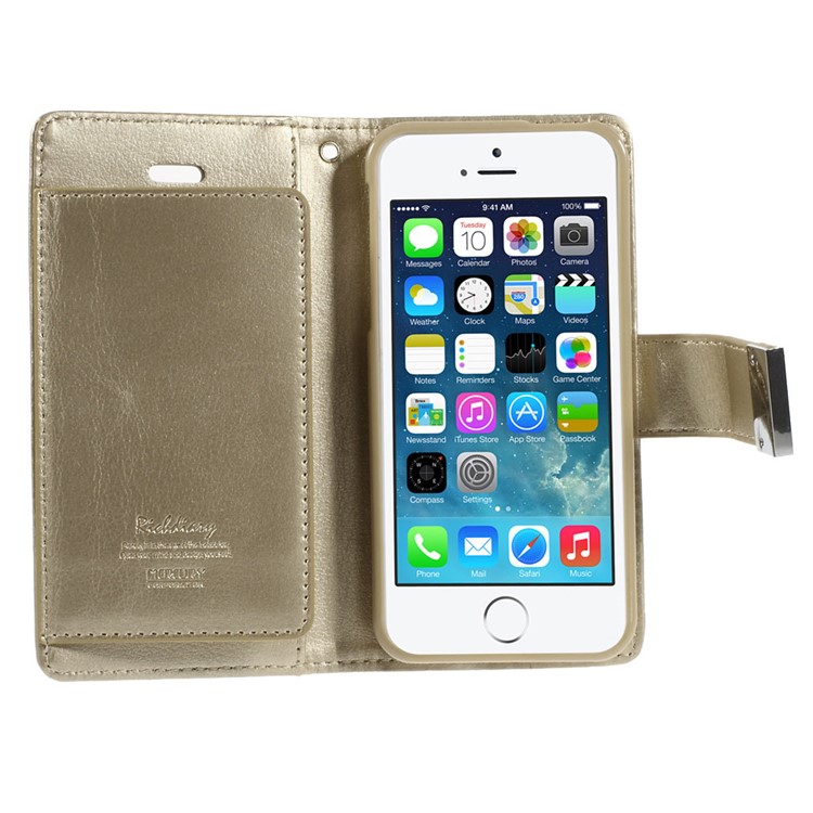 Mercury GOOSPERY Rich Diary Leather Card Holder Shell for iPhone SE 5s 5 - Champagne-4