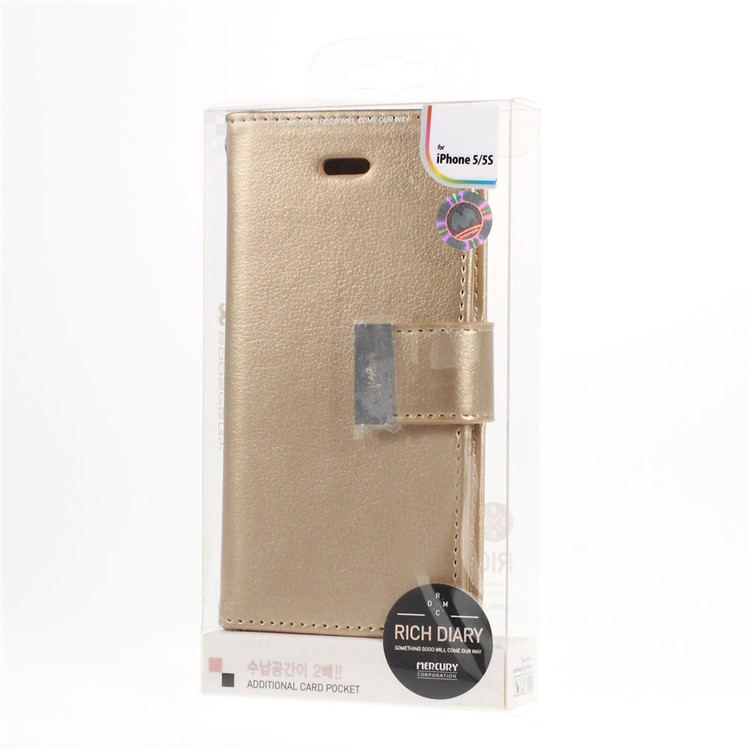 Mercury GOOSPERY Rich Diary Leather Card Holder Shell for iPhone SE 5s 5 - Champagne-8