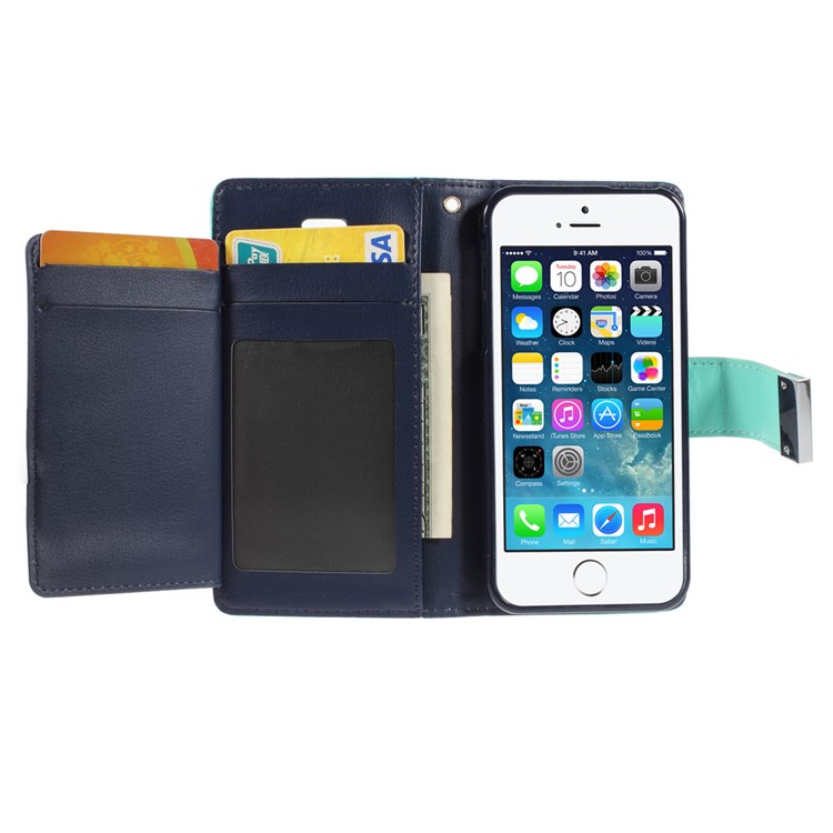 Mercury GOOSPERY Rich Diary Leather Card Holder Case for iPhone SE 5s 5 - Cyan-4