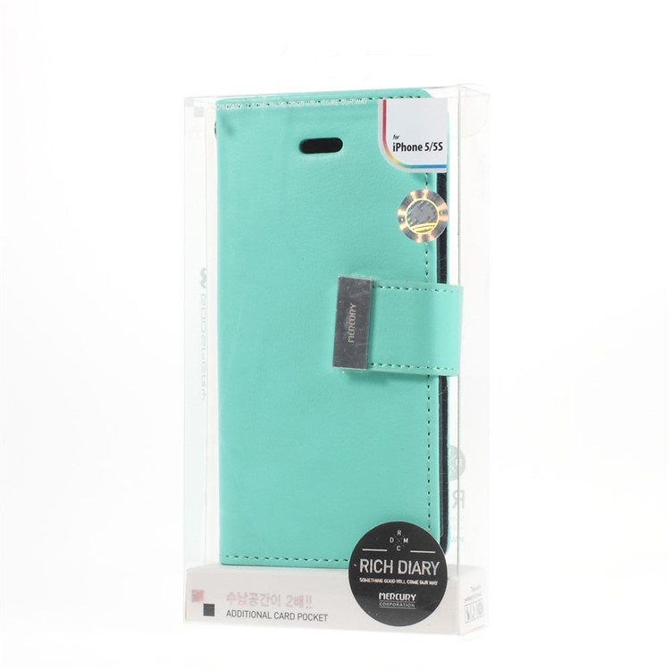Mercury GOOSPERY Rich Diary Leather Card Holder Case for iPhone SE 5s 5 - Cyan-8