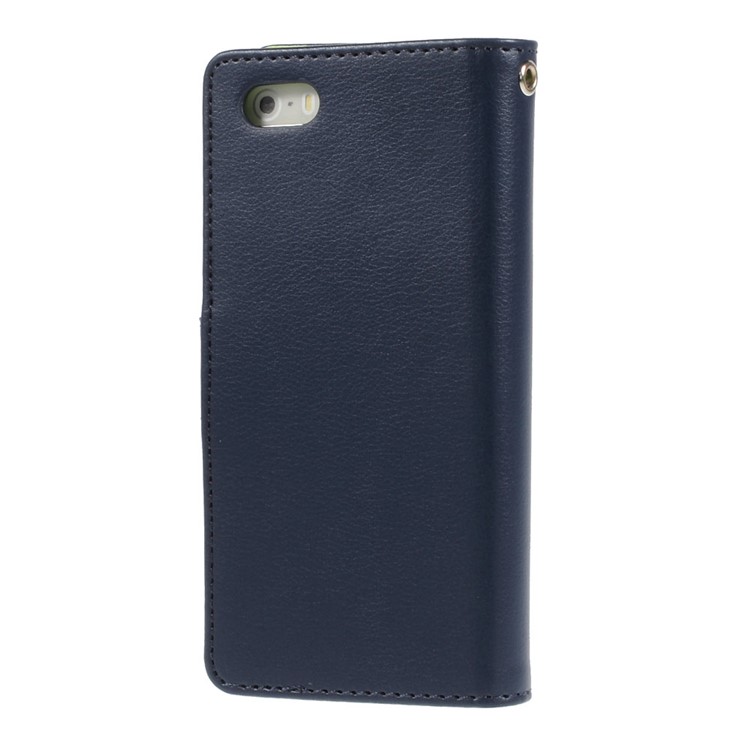 Mercury GOOSPERY Rich Diary Leather Card Holder Case Shell for iPhone SE 5s 5 - Dark Blue-2