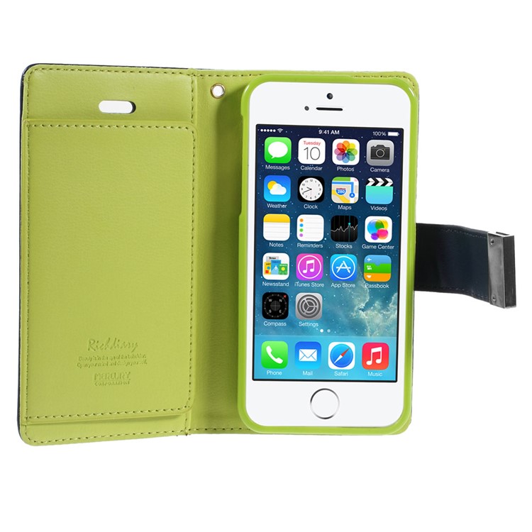 Mercury GOOSPERY Rich Diary Leather Card Holder Case Shell for iPhone SE 5s 5 - Dark Blue-4