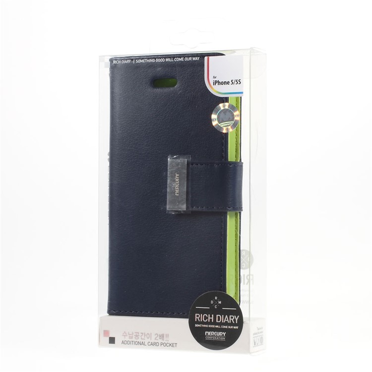 Mercury GOOSPERY Rich Diary Leather Card Holder Case Shell for iPhone SE 5s 5 - Dark Blue-8