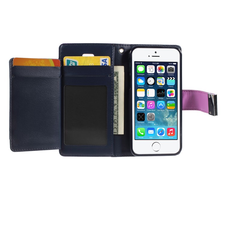 Mercury GOOSPERY Rich Diary Leather Card Holder Cover Shell for iPhone SE 5s 5 - Purple-3
