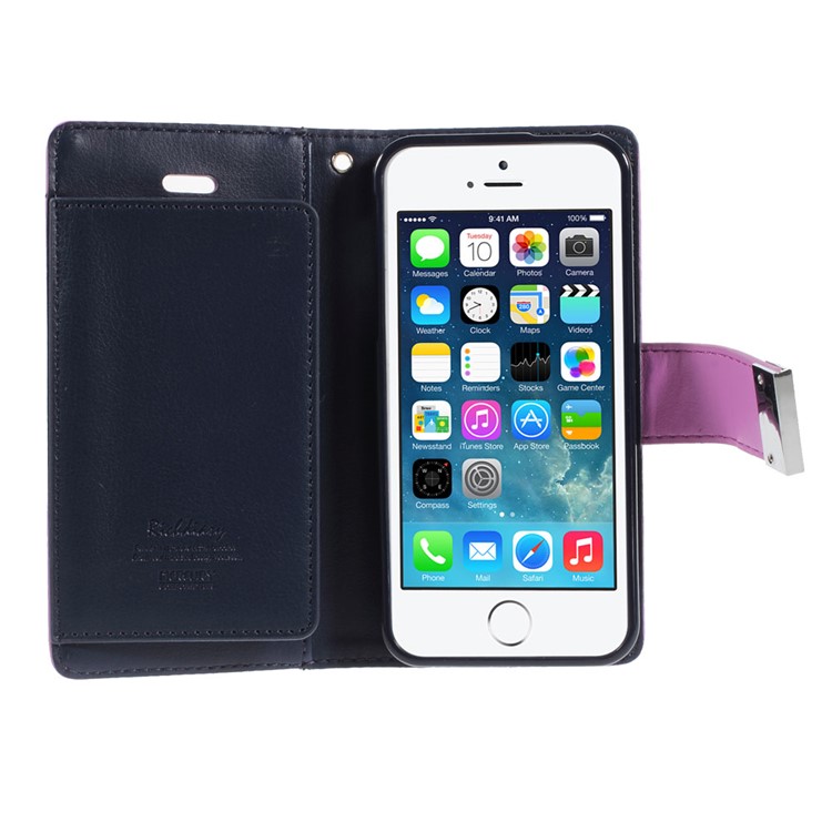 Mercury GOOSPERY Rich Diary Leather Card Holder Cover Shell for iPhone SE 5s 5 - Purple-4