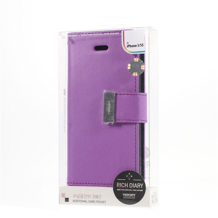 Mercury GOOSPERY Rich Diary Leather Card Holder Cover Shell for iPhone SE 5s 5 - Purple-8