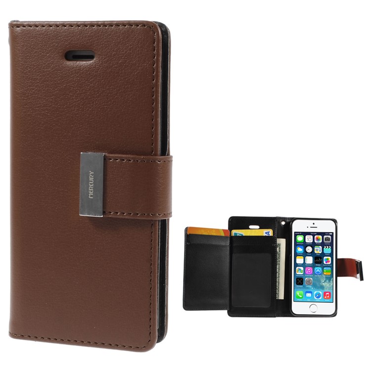 Mercury GOOSPERY Rich Diary Leather Card Holder Case for iPhone SE 5s 5 - Brown-1