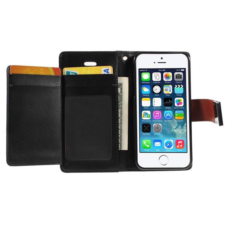 Mercury GOOSPERY Rich Diary Leather Card Holder Case for iPhone SE 5s 5 - Brown-3