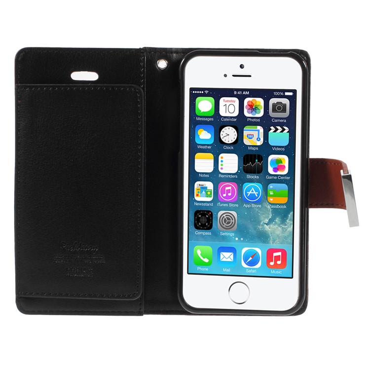 Mercury GOOSPERY Rich Diary Leather Card Holder Case for iPhone SE 5s 5 - Brown-4