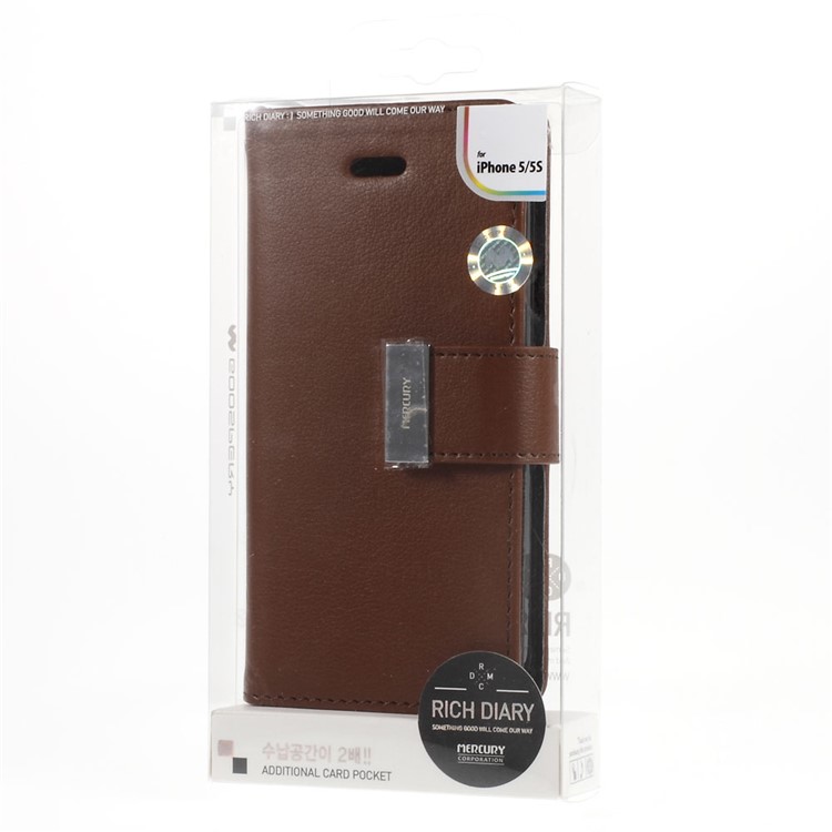Mercury GOOSPERY Rich Diary Leather Card Holder Case for iPhone SE 5s 5 - Brown-8
