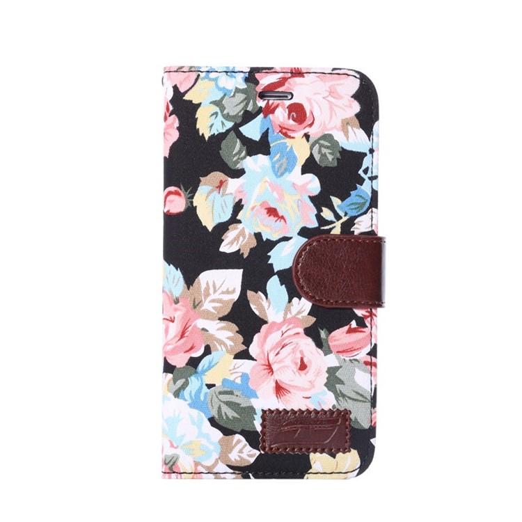 Flowers Pattern Cloth Leather Card Slots Stand Cover for iPhone 6s Plus / 6 Plus - Black-3