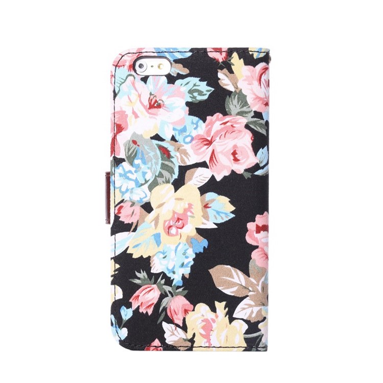 Flowers Pattern Cloth Leather Card Slots Stand Cover for iPhone 6s Plus / 6 Plus - Black-4