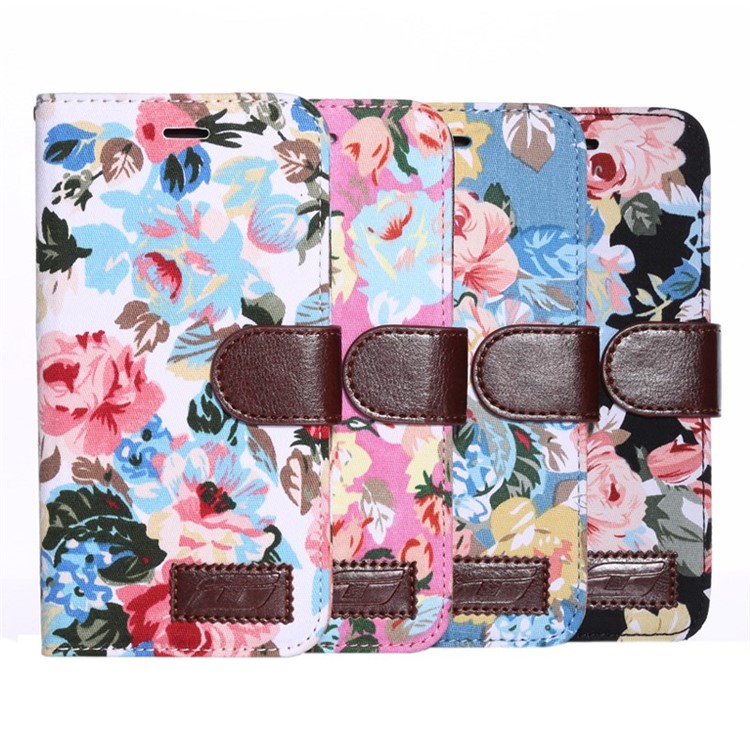 Flowers Pattern Cloth Leather Card Slots Stand Cover for iPhone 6s Plus / 6 Plus - Black-5