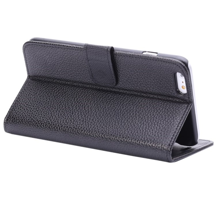 Litchi Leather Wallet Bracket Case for iPhone 6s Plus / 6 Plus - Black-2