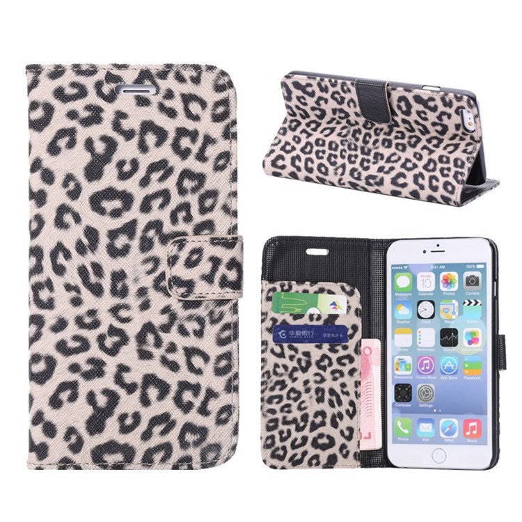 Leopard Texture Leather Wallet Cover for iPhone 6s Plus / 6 Plus w/ Stand - Beige-1