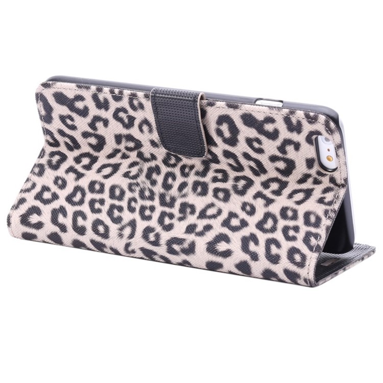 Leopard Texture Leather Wallet Cover for iPhone 6s Plus / 6 Plus w/ Stand - Beige-2