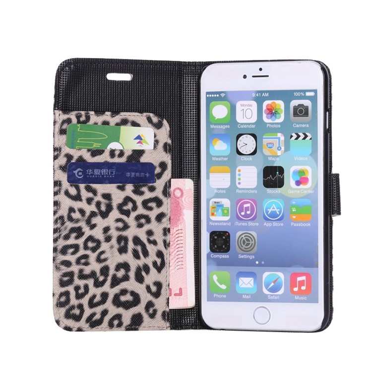 Leopard Texture Leather Wallet Cover for iPhone 6s Plus / 6 Plus w/ Stand - Beige-5
