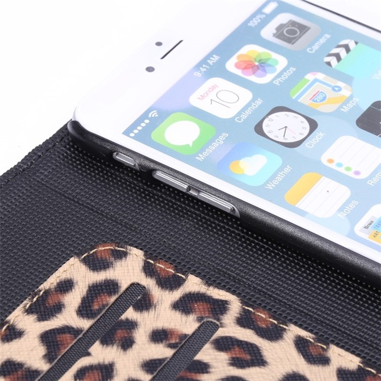 Leopard Wallet Leather Case for iPhone 6s Plus / 6 Plus w/ Stand - Brown-12
