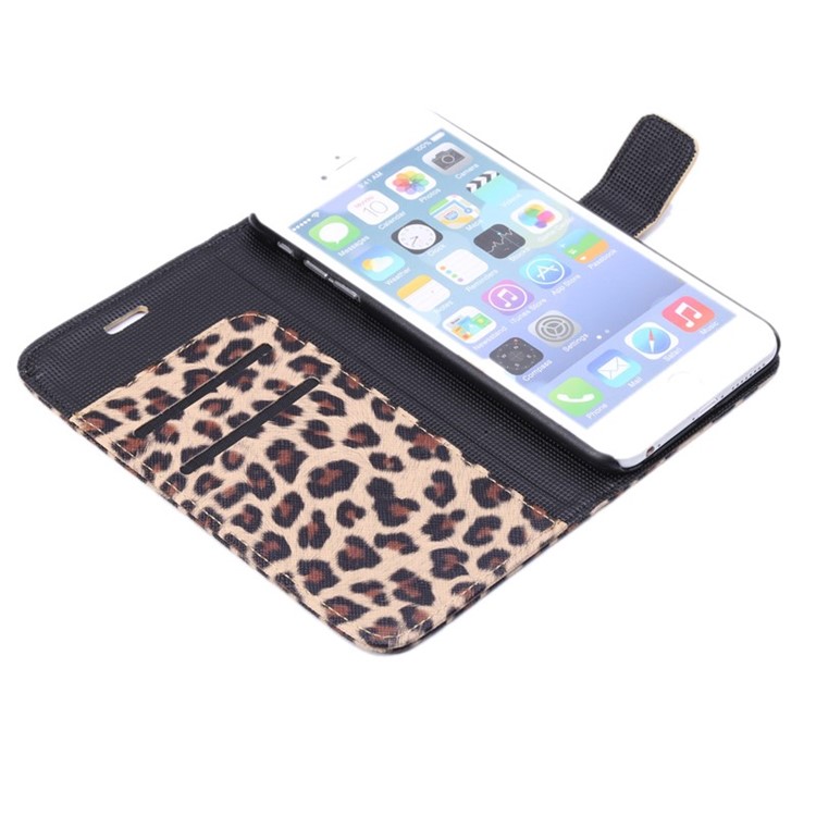 Leopard Wallet Leather Case for iPhone 6s Plus / 6 Plus w/ Stand - Brown-6