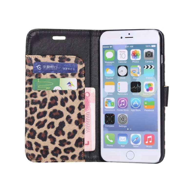 Leopard Wallet Leather Case for iPhone 6s Plus / 6 Plus w/ Stand - Brown-8