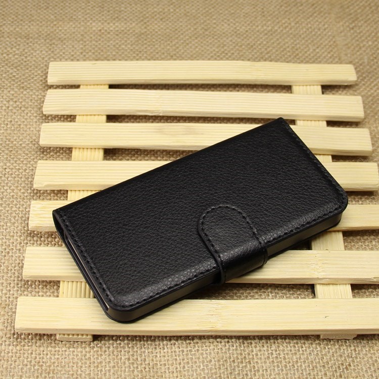 Litchi Texture Leather Wallet Stand Case for iPhone SE 5s 5 - Black-4