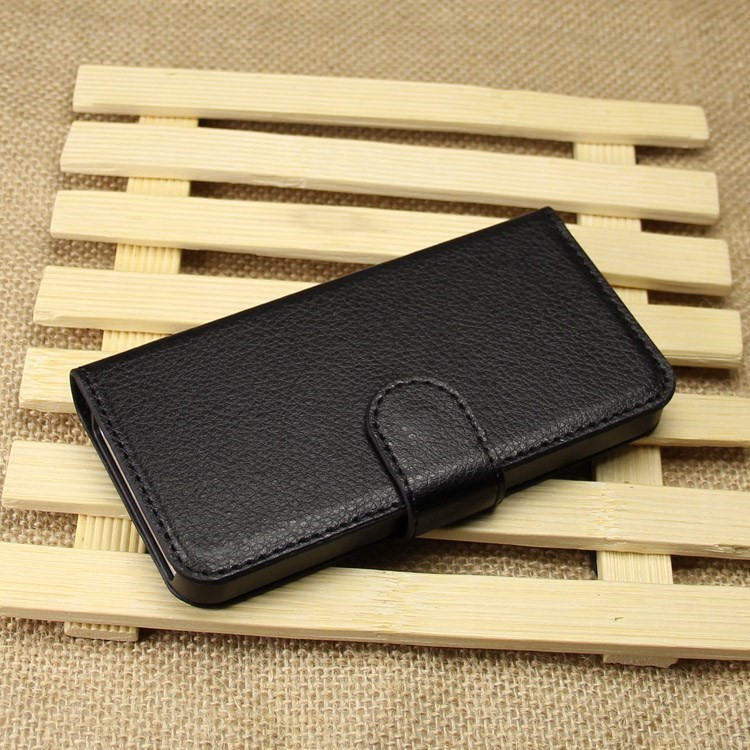 Litchi Texture Leather Wallet Stand Case for iPhone SE 5s 5 - Black-5