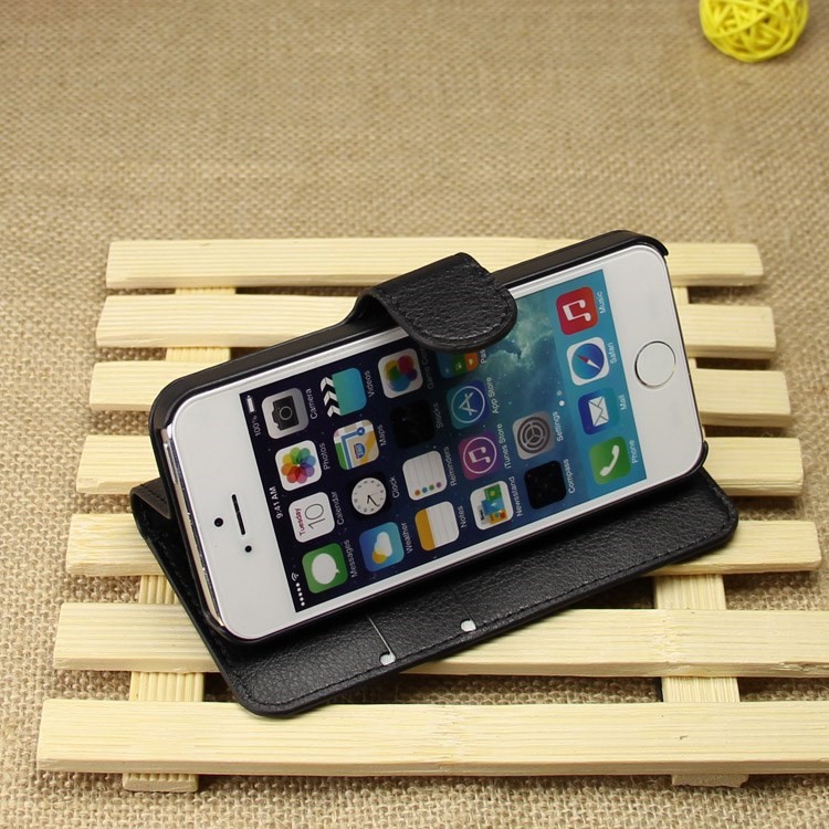 Litchi Texture Leather Wallet Stand Case for iPhone SE 5s 5 - Black-6