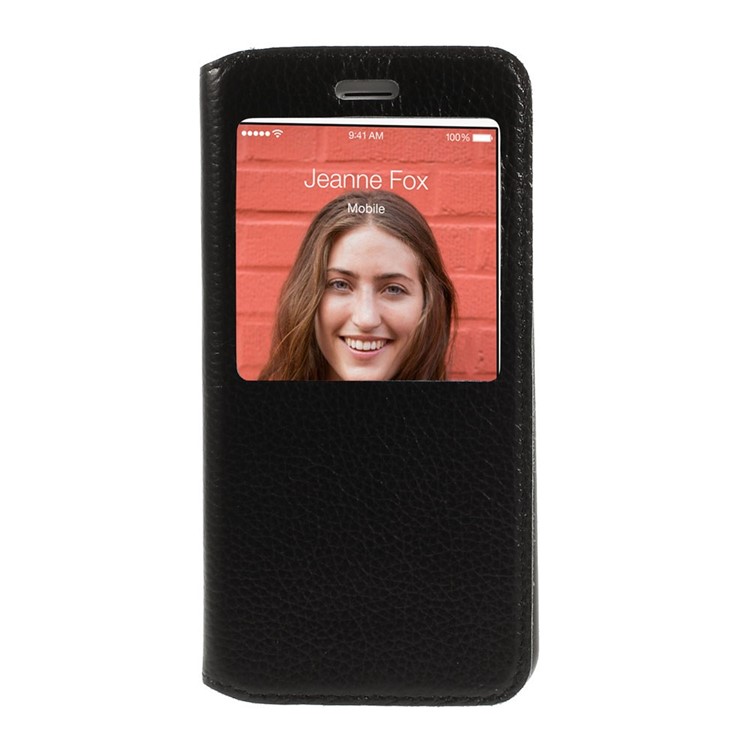 Doormoon Window View Litchi Texture Genuine Leather Stand Case for iPhone 6s 6 - Black-3