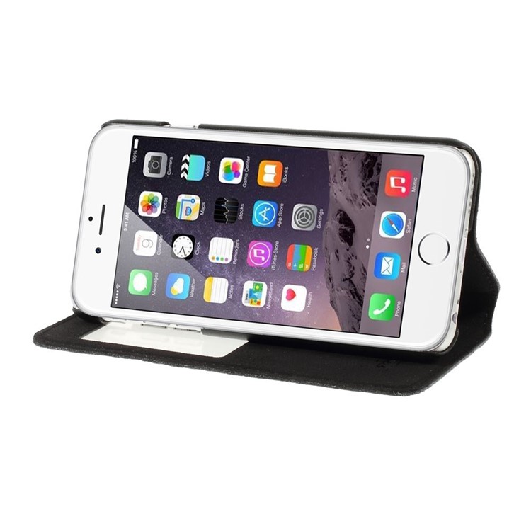 Doormoon Window View Litchi Texture Genuine Leather Stand Case for iPhone 6s 6 - Black-4