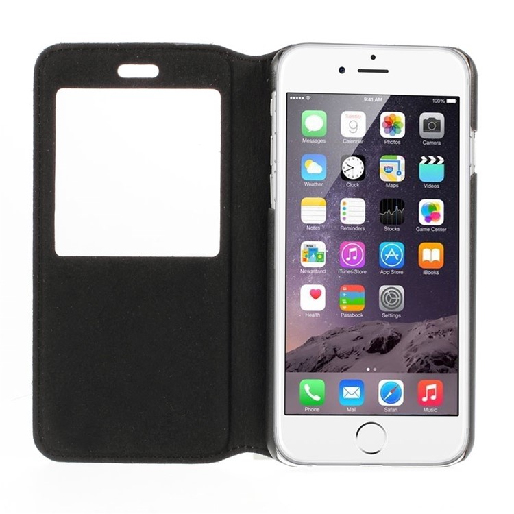 Doormoon Window View Litchi Texture Genuine Leather Stand Case for iPhone 6s 6 - Black-6
