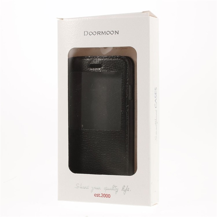 Doormoon Window View Litchi Texture Genuine Leather Stand Case for iPhone 6s 6 - Black-9