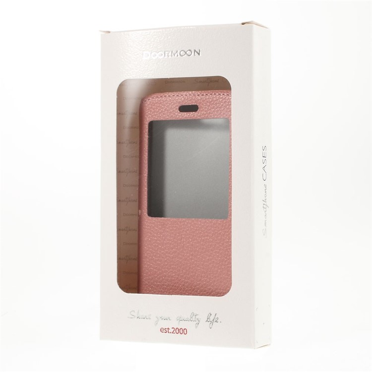 Doormoon Window View Litchi Texture Genuine Leather Stand Shell for iPhone 6s 6 - Pink-10