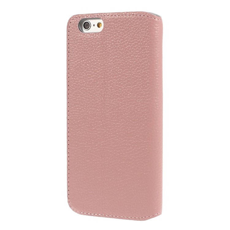 Doormoon Window View Litchi Texture Genuine Leather Stand Shell for iPhone 6s 6 - Pink-2