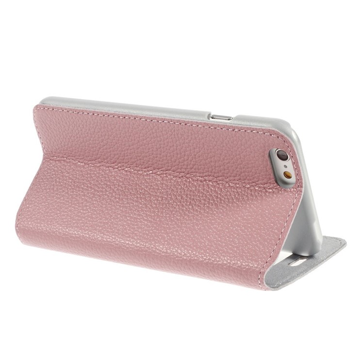 Doormoon Window View Litchi Texture Genuine Leather Stand Shell for iPhone 6s 6 - Pink-5