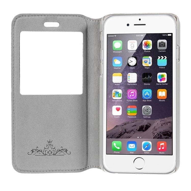 Doormoon Window View Litchi Texture Genuine Leather Stand Shell for iPhone 6s 6 - Pink-6