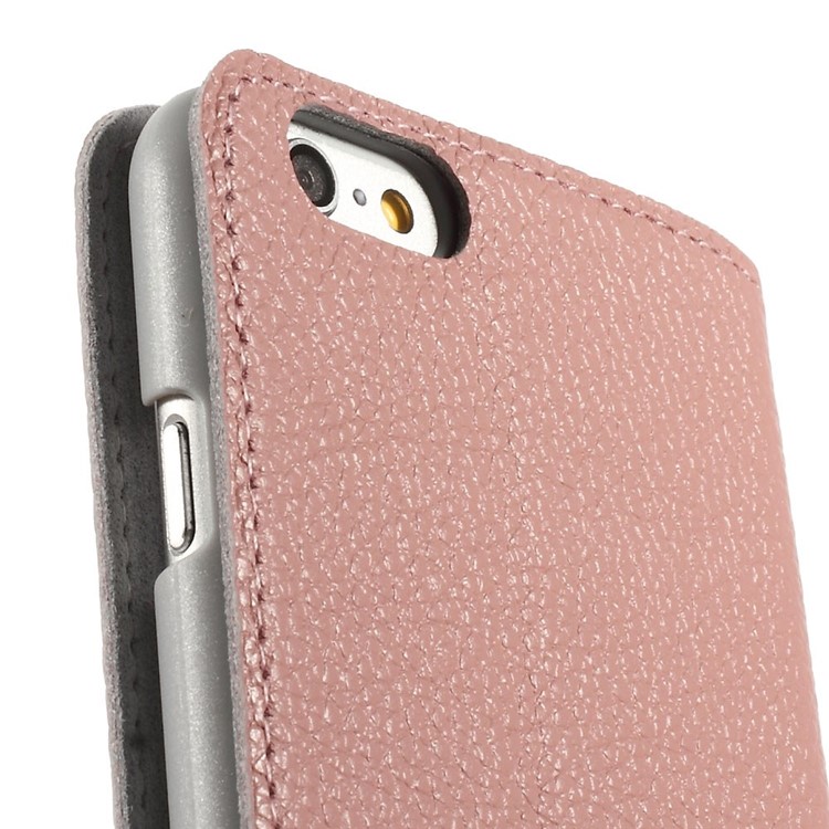 Doormoon Window View Litchi Texture Genuine Leather Stand Shell for iPhone 6s 6 - Pink-8