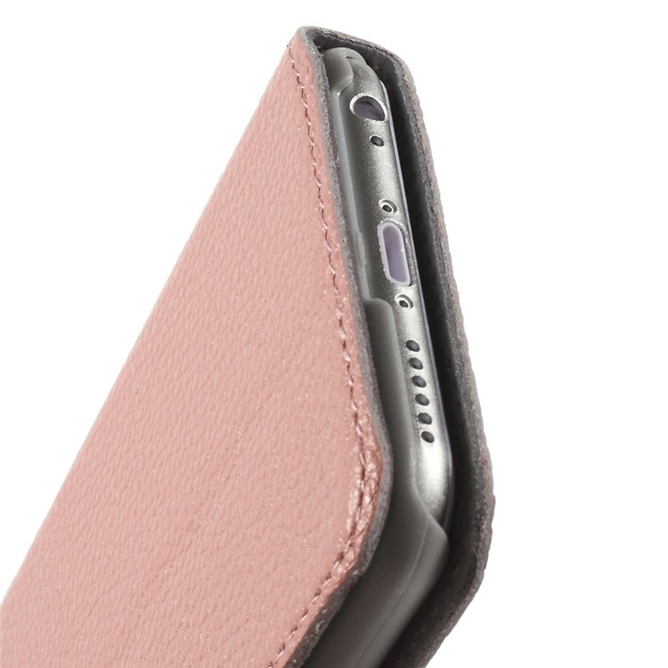 Doormoon Window View Litchi Texture Genuine Leather Stand Shell for iPhone 6s 6 - Pink-9