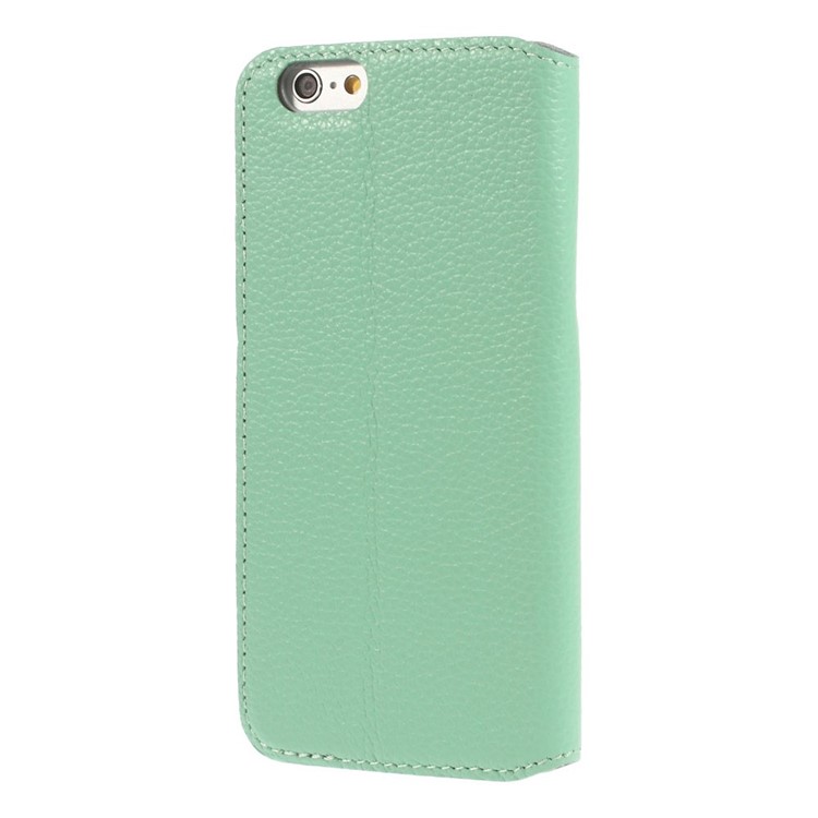 Doormoon Window View Litchi Texture Genuine Leather Case for iPhone 6s 6 w/ Stand - Cyan-2