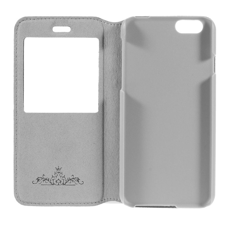 Doormoon Window View Litchi Texture Genuine Leather Case for iPhone 6s 6 w/ Stand - Cyan-7