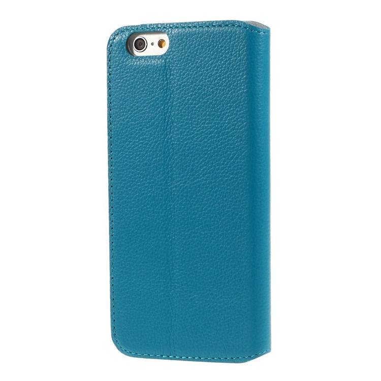 Doormoon Window View Litchi Texture Genuine Leather Cover for iPhone 6s 6 w/ Stand - Blue-2