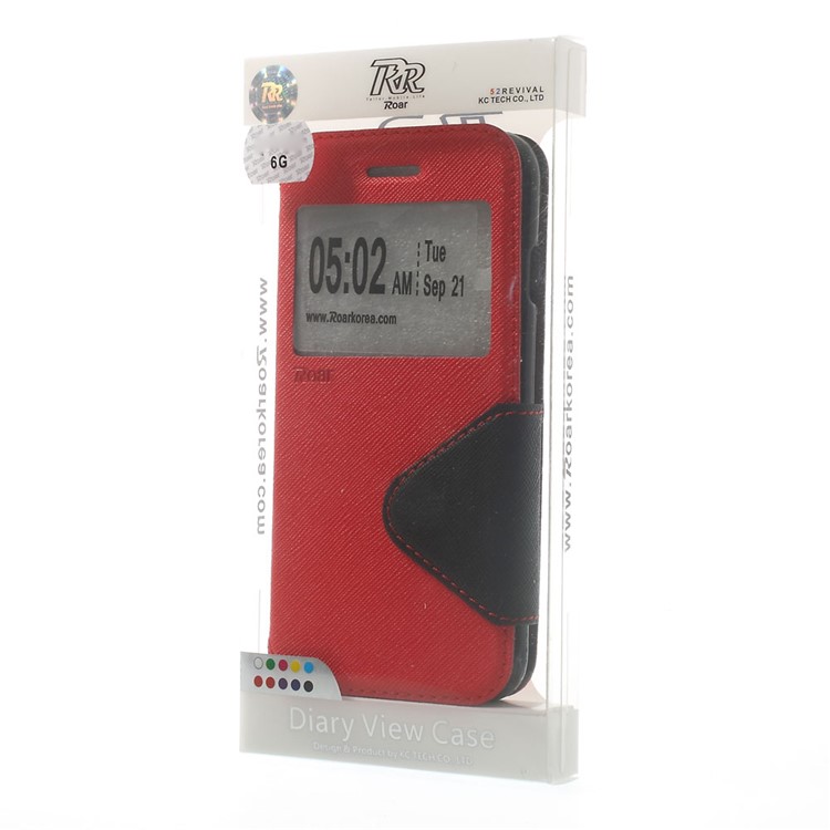 Roar Korea Diary View Window Leather Magnetic Shell for iPhone 6s 6 w/ Stand - Red-11