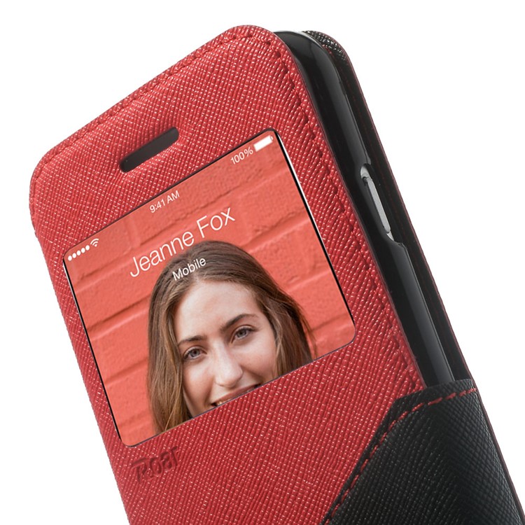 Roar Korea Diary View Window Leather Magnetic Shell for iPhone 6s 6 w/ Stand - Red-8