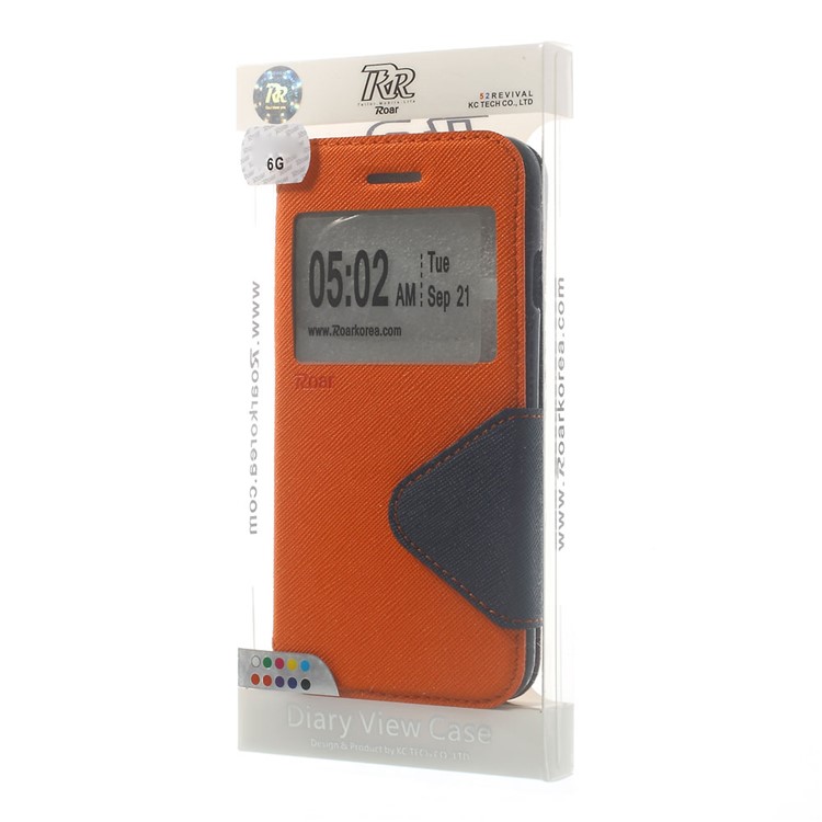 Roar Korea Diary View Window Leather Case for iPhone 6s 6 w/ Stand & Card Slot - Orange-11