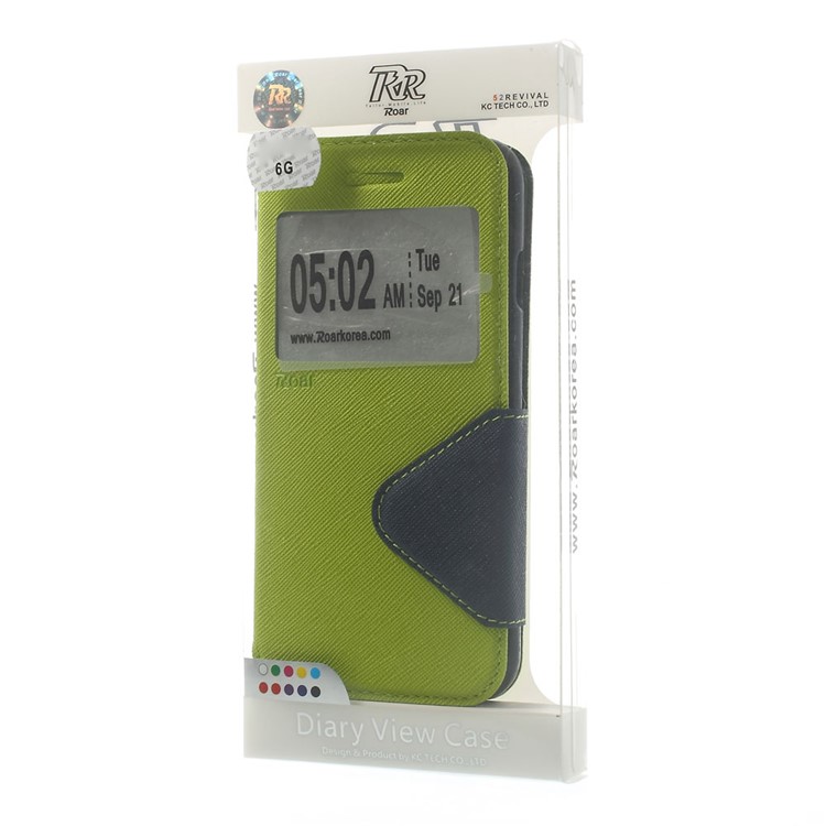 Roar Korea Diary View Window Leather Shell for iPhone 6s / 6 w/ Stand & Card Slot - Green-10