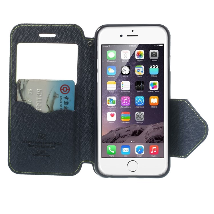 Roar Korea Diary View Window Leather Shell for iPhone 6s / 6 w/ Stand & Card Slot - Green-5