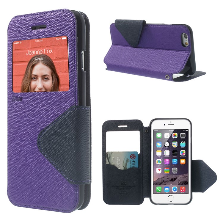 

Рев Корея Дневник Вид Из Окна Кожаный Чехол Для IPhone 6с / 6 w/ подпора Слот Для Карты - Пурпурный