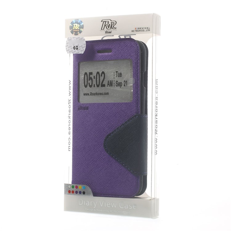 Roar Korea Diary View Window Leather Case Shell for iPhone 6s / 6 w/ Stand & Card Slot - Purple-12