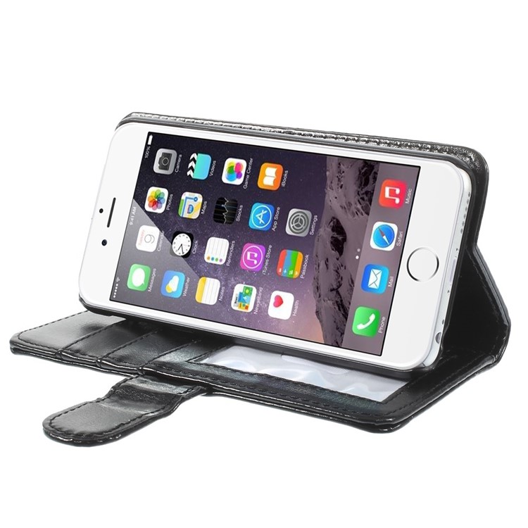 Crazy Horse Texture Folio Leather Wallet Stand Shell for iPhone 6 / 6s - Black-4