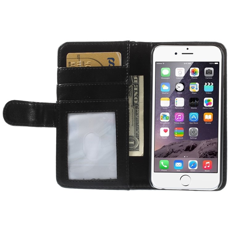 Crazy Horse Texture Folio Leather Wallet Stand Shell for iPhone 6 / 6s - Black-6